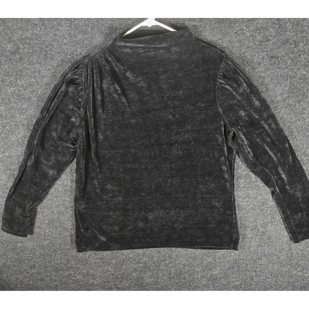 Express Womens XL Charcoal Grey Ribbed Velvet Mock Neck Puff Shoulder Top
